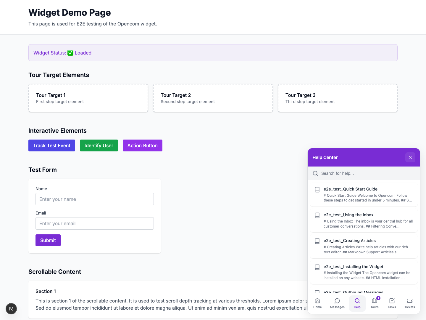 Widget help center tab with articles